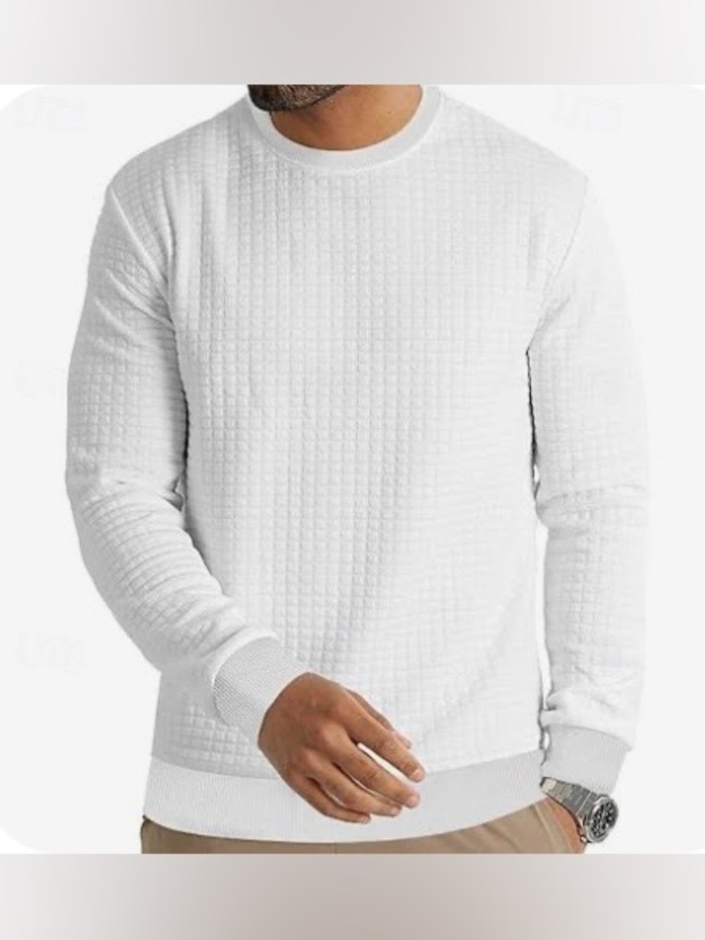 ALFANI grid textured crewneck pullover long sleeve cream colored NEW size M